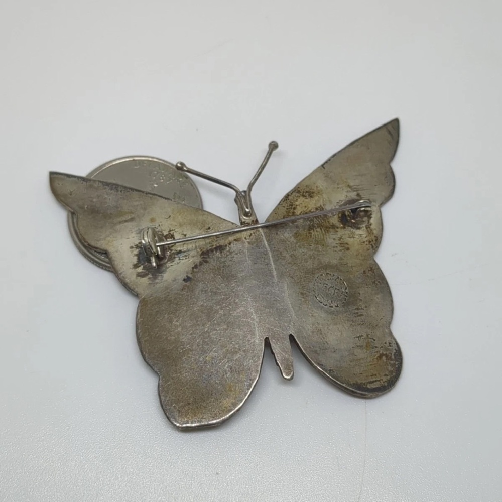 Vintage Mexico Sterling Silver & Abalone Butterfly Brooch - Picture 6 of 8